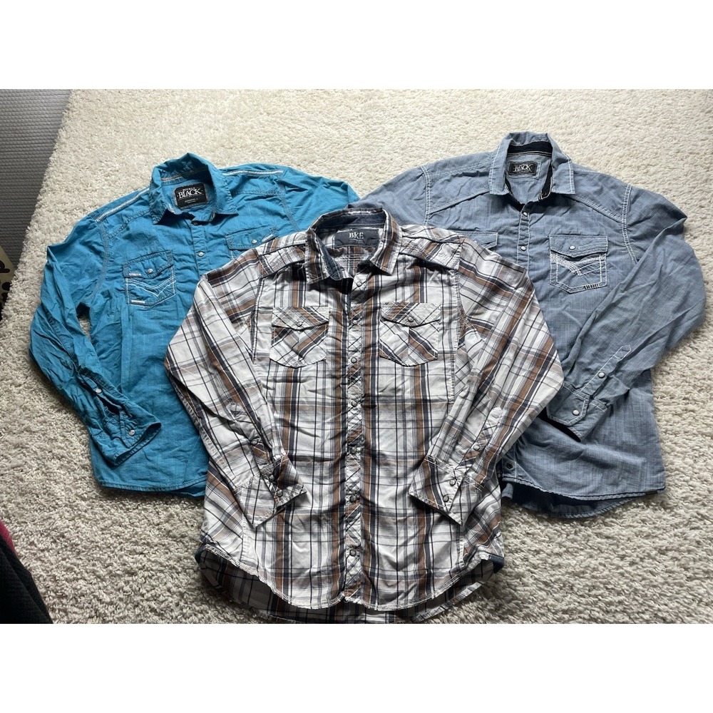 BKE Buckle Black Men's L Pearlsnap Shirts Lot Of 3 EUC